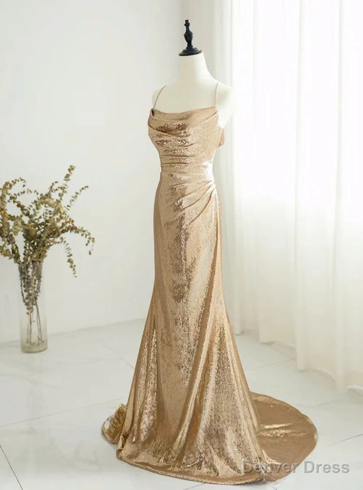 Sexy Champagne Mermaid Sequins Spaghetti Straps Prom Dresses Main image