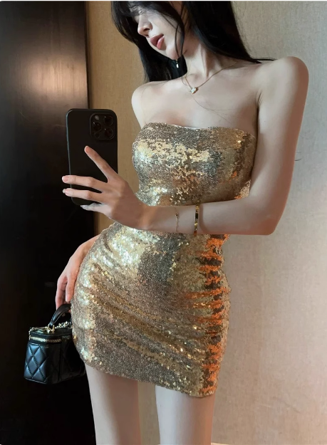 Sexy Champagne Tube Top Sequined Hip 17Th Birthday Homecoming Dresses Main image