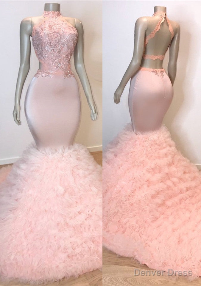Sexy Chiffon High Collar Mermaid Prom Dress Sequins Pink Long Secondary image