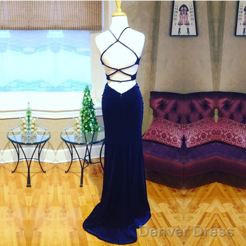Sexy Cross Back Long Velvet Mermaid Evening Gowns