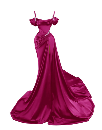 Sexy Dark Green Satin Mermaid Prom Dresses 2026 Spaghetti Straps Pleats Seep Train Prom Occasion Pageant Gown
