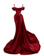Sexy Dark Green Satin Mermaid Prom Dresses 2026 Spaghetti Straps Pleats Seep Train Prom Occasion Pageant Gown