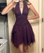 Sexy Deep V Halter A Line Homecoming Dress Purple Cocktail Dresses
