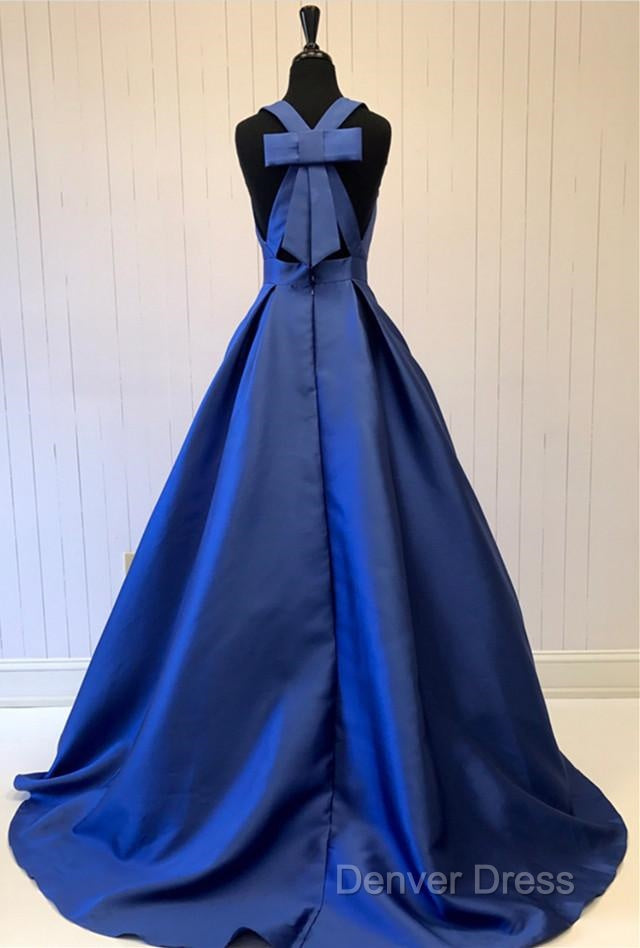 Sexy Deep V-Neck Long Satin Bow Back Evening Dresses Floor Length Prom Gowns