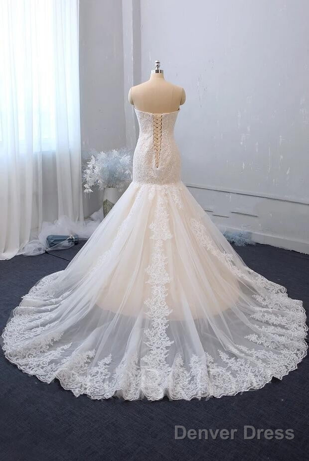 Sexy Floor Length Mermaid Lace Sequins Ivory Wedding Gowns Secondary image