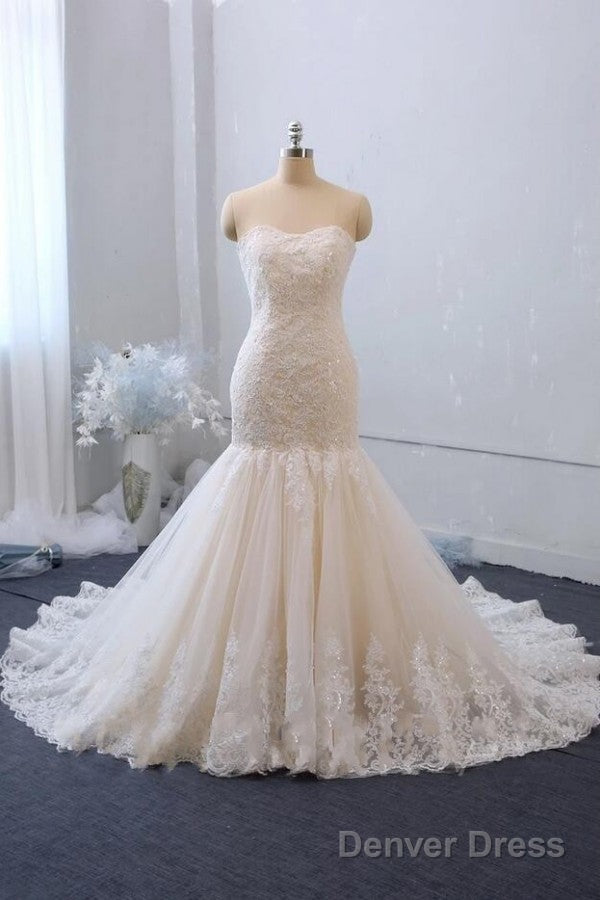 Sexy Floor Length Mermaid Lace Sequins Ivory Wedding Gowns