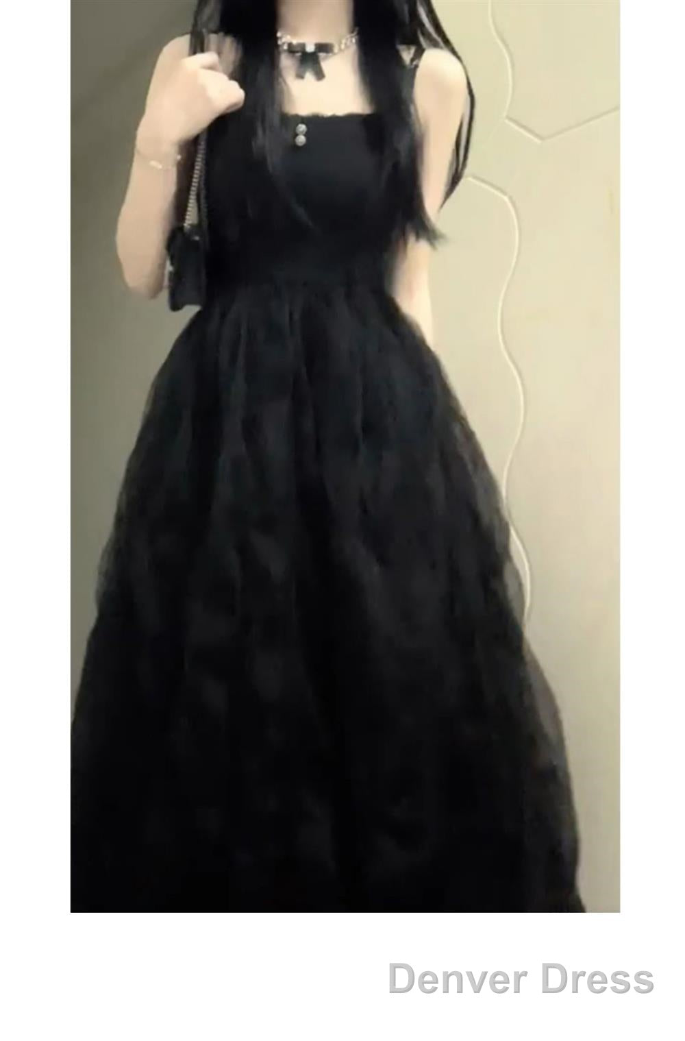 Sexy French A Line Spaghetti Straps Christmas Dress Black Birthday Dresses Birthday Outfits Secondary image