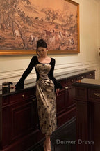 Sexy French A Line Square Neckline Velvet Black Prom Dresses Birthday Outfits Evening Gown