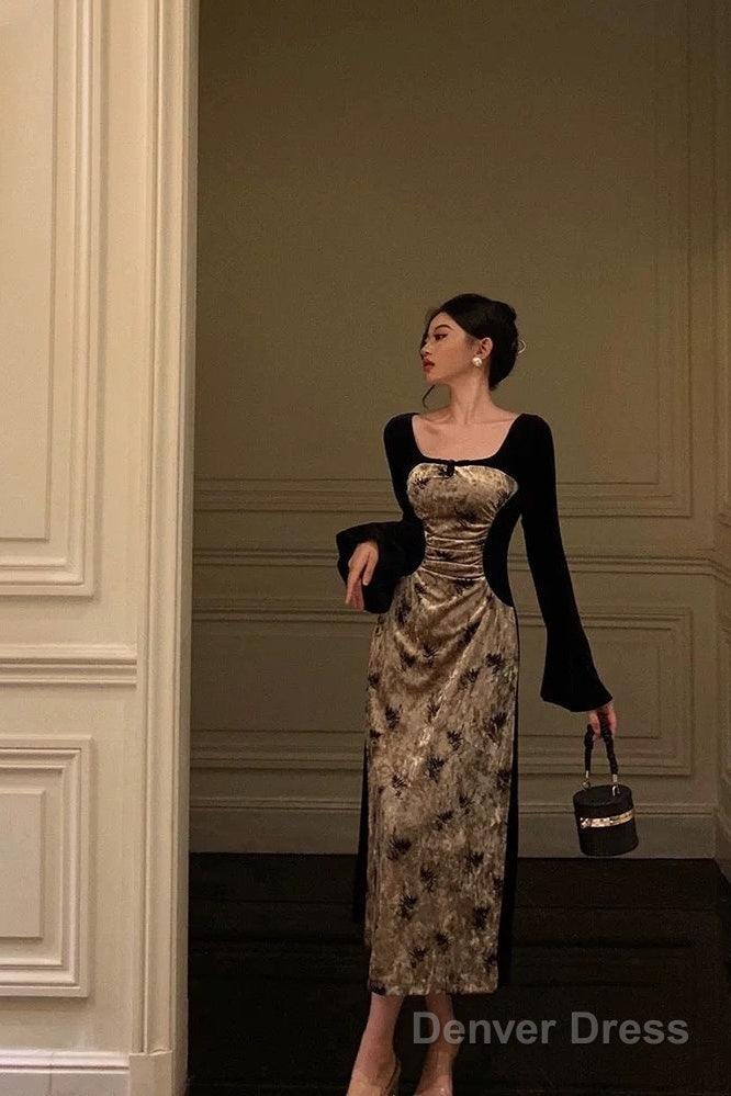 Sexy French A Line Square Neckline Velvet Black Prom Dresses Birthday Outfits Evening Gown