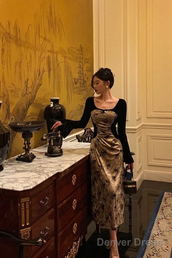 Sexy French A Line Square Neckline Velvet Black Prom Dresses Birthday Outfits Evening Gown Main image