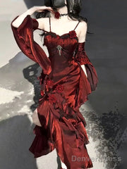 Sexy French High Low Spaghetti Straps Christmas Dress Burgundy Birthday Dresses Birthday Outfits