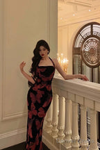 Sexy French Sheath Halter Floral Prom Dresses Birthday Outfits Prom Gowns