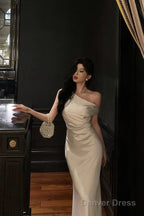 Sexy French Sheath One Shoulder White Prom Dresses Birthday Outfits Prom Gowns
