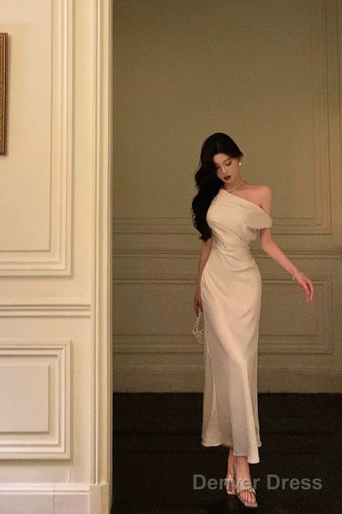 Sexy French Sheath One Shoulder White Prom Dresses Birthday Outfits Prom Gowns