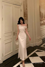 Sexy French Sheath One Shoulder White Prom Dresses Birthday Outfits Prom Gowns