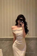 Sexy French Sheath One Shoulder White Prom Dresses Birthday Outfits Prom Gowns