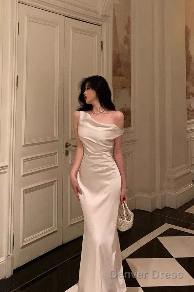 Sexy French Sheath One Shoulder White Prom Dresses Birthday Outfits Prom Gowns