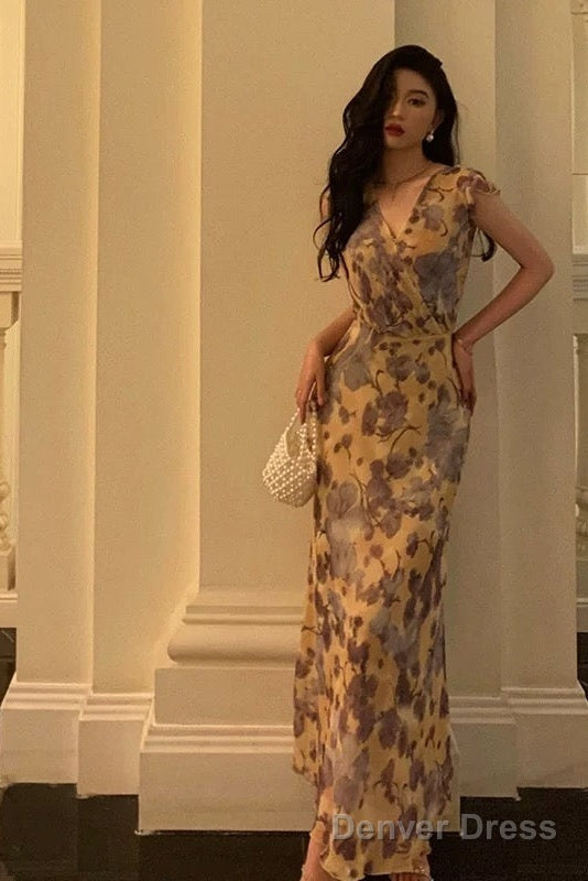 Sexy French Sheath V Neckline Floral Long Prom Dresses Birthday Outfits Evening Gown Secondary image