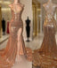 Sexy Gold Sequin Spaghetti-Straps Slit Prom Dresses