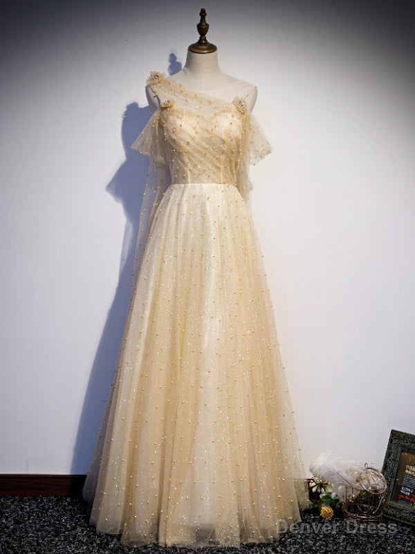 Sexy Gold Sequins Pearls Pleats Prom Dress Main image