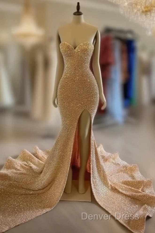 Sexy Gold Sequins Prom Dresses Mermaid Long Black Girl Evening Formal Dresses Main image
