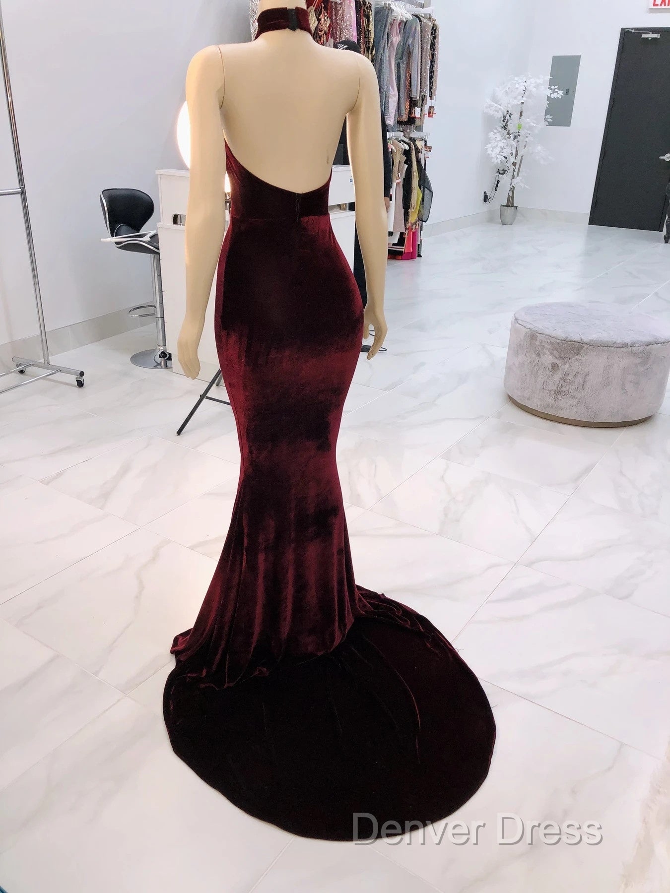 Sexy Halter Burgundy Winter Wedding Guest Dresses Velvet Prom Dresses Sleeveless Secondary image