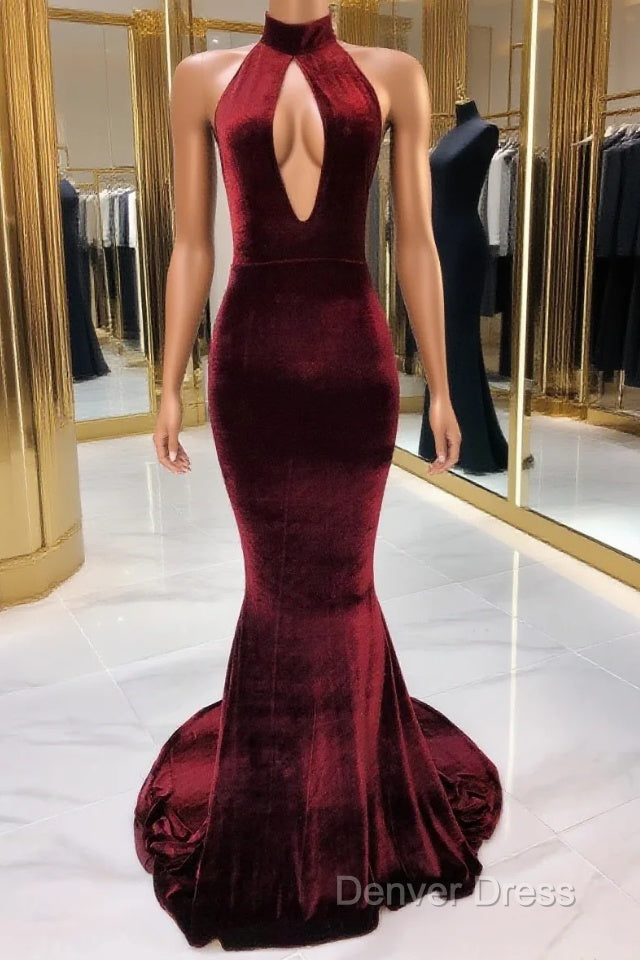 Sexy Halter Burgundy Winter Wedding Guest Dress Velvet Prom Dresses Sleeveless Main image