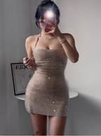 Sexy Halter Neck Super Sparkling Rhinestone Hip-Wrapped Birthday Short Skirt Homecoming Dresses
