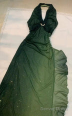 Sexy Halter Ombre Green Chiffon Backless Long Prom Dress Evening Dress