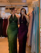 Sexy Halter Ombre Green Chiffon Backless Long Prom Dress