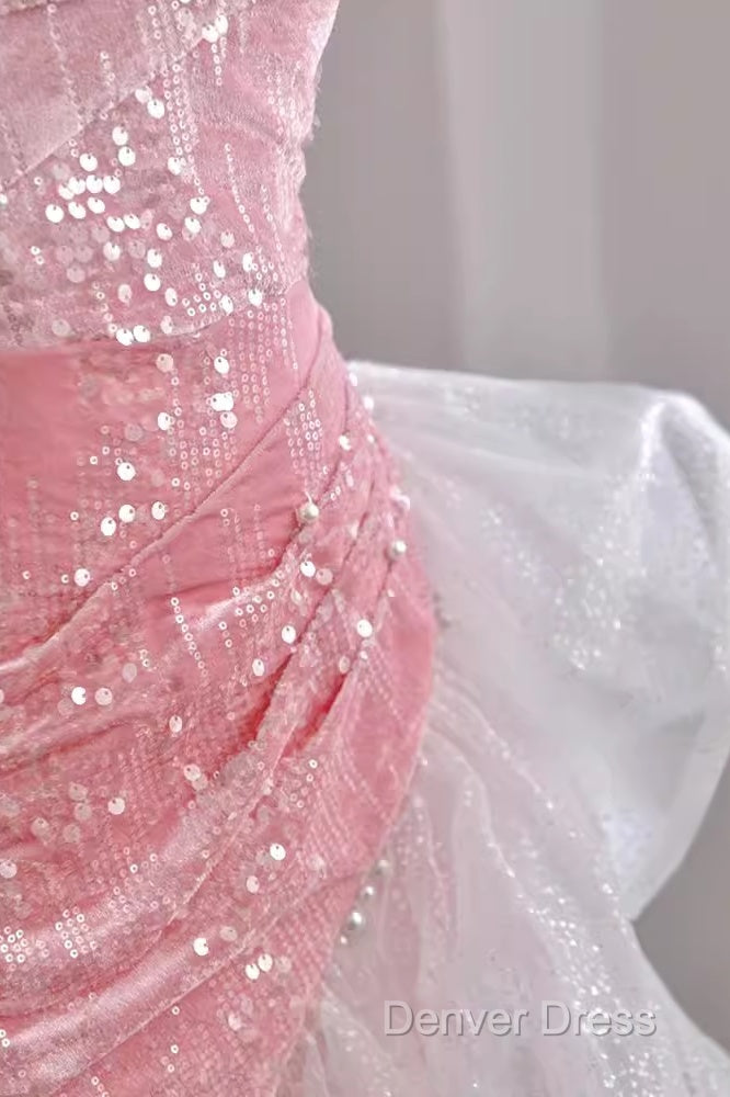 Sexy High Low Off The Shoulder Pink Velvet Prom Dresses