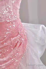 Sexy High Low Off The Shoulder Pink Velvet Prom Dress