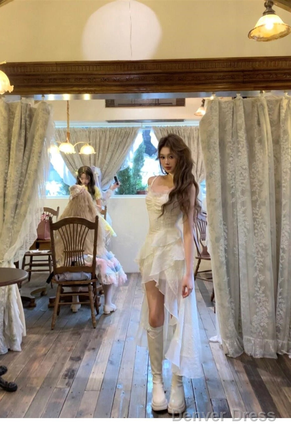 Sexy High Low Spaghetti Straps Ivory Holiday Dresses Night Dress Birthday Outfits