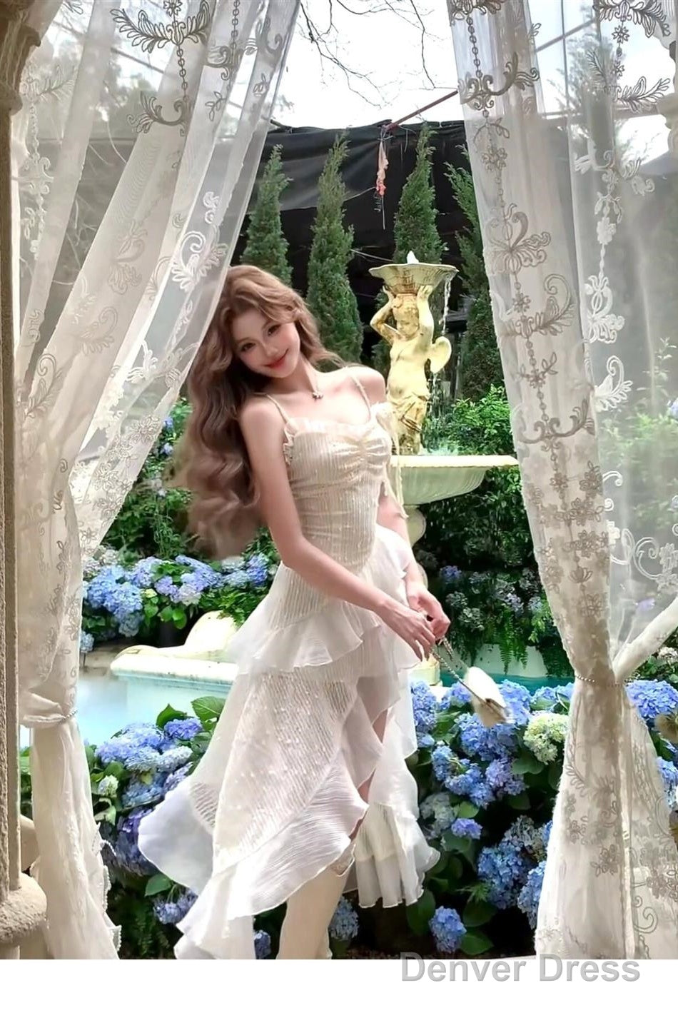 Sexy High Low Spaghetti Straps Ivory Holiday Dresses Night Dress Birthday Outfits