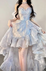 Sexy High Low Straps Blue Prom Dresses 21Th Birthday Outfit