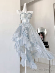 Sexy High Low Straps Blue Prom Dresses 21Th Birthday Outfit