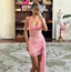 Sexy Lace Stitching See-Through Halter Neck Backpack Hip Birthday Dresses Homecoming Dresses