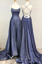 Sexy Long A Line Spaghetti Straps Backless Ruffles Prom Dresses with Slit