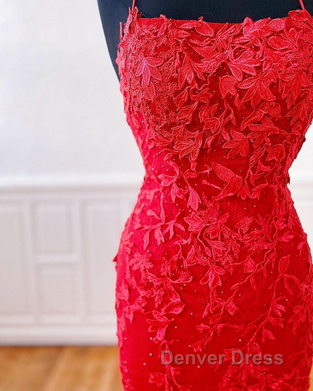 Sexy Long Lace Red Prom Dresses Open Back
