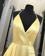 Sexy Long Satin V-Neck Prom Dresses Split Evening Gowns