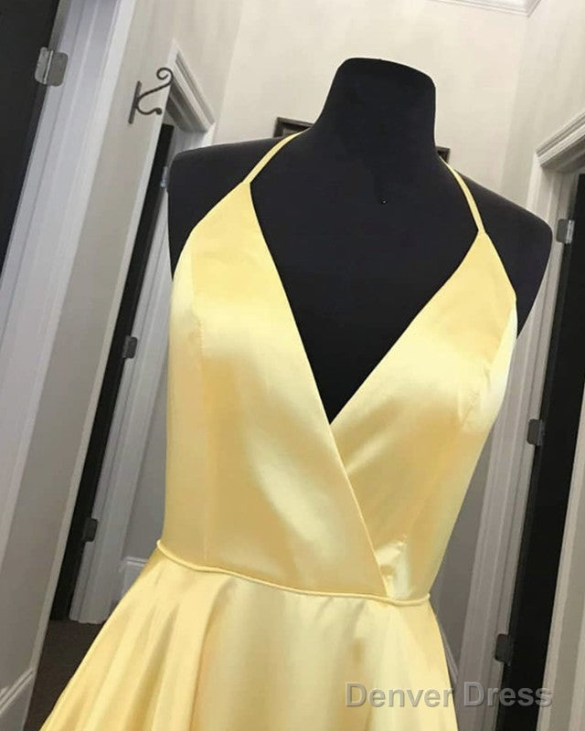 Sexy Long Satin V-Neck Prom Dresses Split Evening Gowns