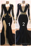 Sexy Long Sleeves Black Mermaid Prom Dresses Sequins Long Deep V Neck With Split