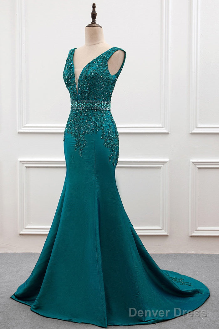Sexy Mermaid Deep V Neck Beading Prom Dresses Secondary image