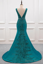 Sexy Mermaid Deep V Neck Beading Prom Dresses