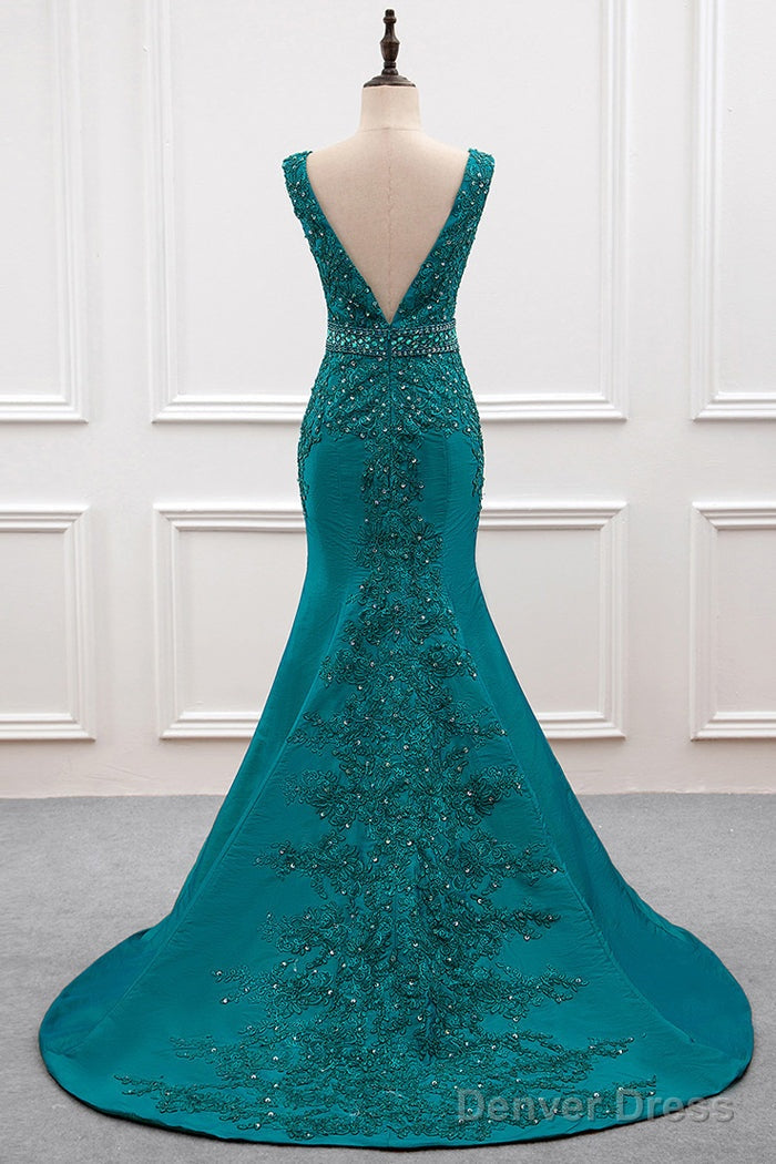 Sexy Mermaid Deep V Neck Beading Prom Dresses