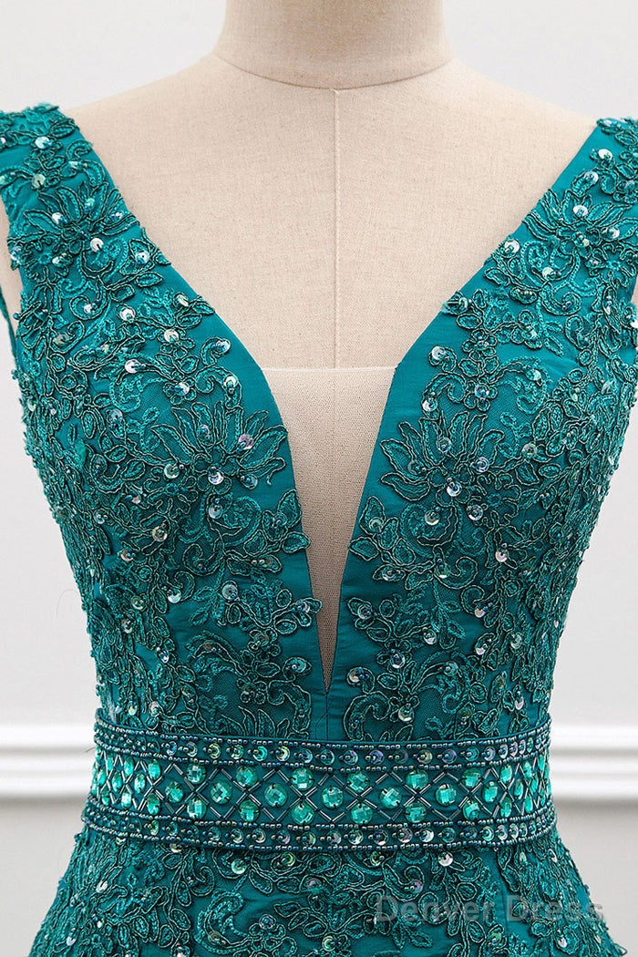Sexy Mermaid Deep V Neck Beading Prom Dresses