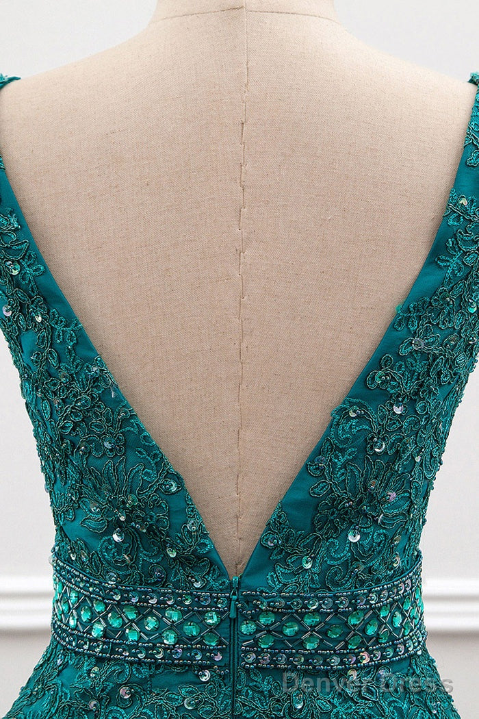 Sexy Mermaid Deep V Neck Beading Prom Dresses