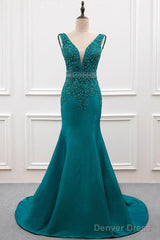 Sexy Mermaid Deep V-Neck Beading Evening Dresses