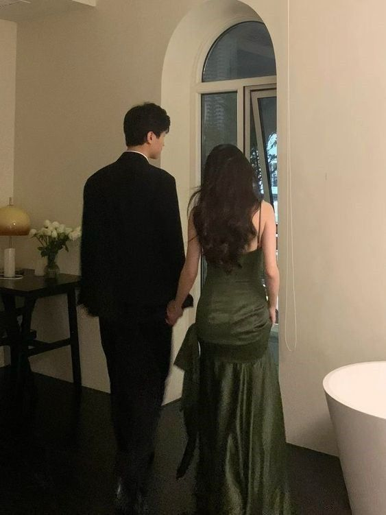 Sexy Mermaid Green Prom Dress Satin Prom Dresses
