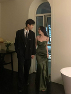 Sexy Mermaid Green Prom Dress Satin Prom Dresses